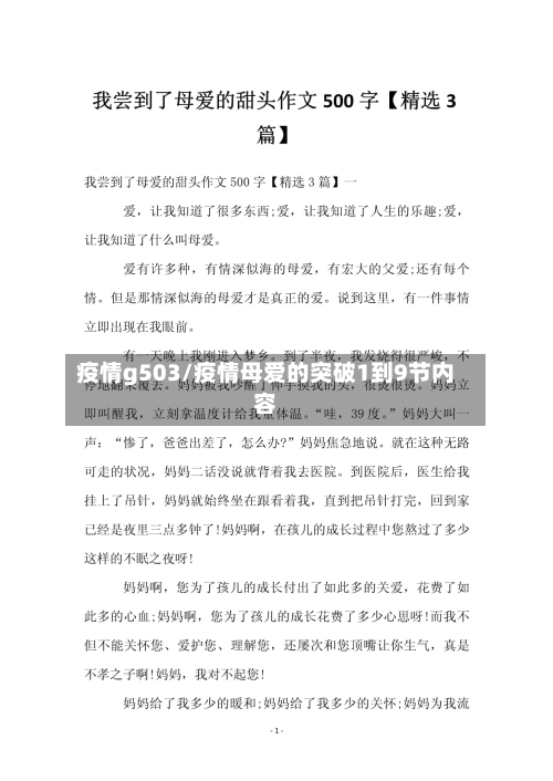 疫情g503/疫情母爱的突破1到9节内容-第1张图片